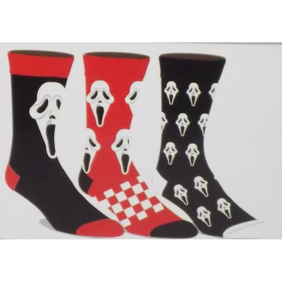 Scream Character Novelty Ghost Face 3-Pack Size 8-12 Crew Socks - Picture 1 of 4